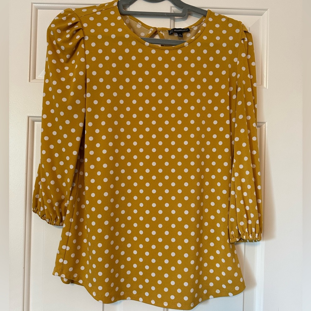 Adrianna Papell Mustard Polka Dot Blouse